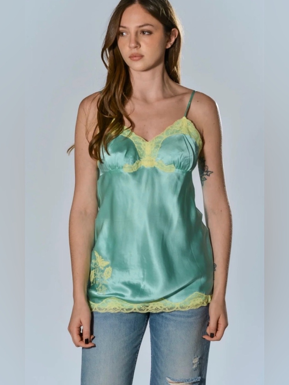 Gold Hawk Washable Silk Cami, NWT, $200 MSRP, Luxury Dream Blue Embroidered